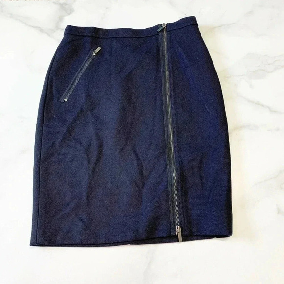 J. Crew Size 2 Petite Blue Wool Asymmetrical Zip Pencil Skirt NEW - Picture 3 of 6